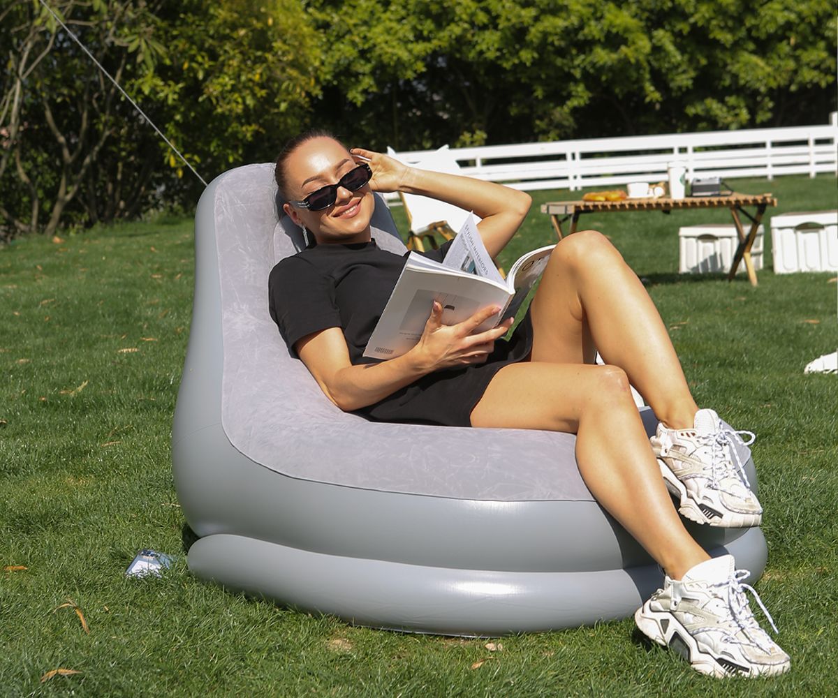 懒人充气沙发带脚凳单人榻榻米便携带杯托沙发阳台午睡简易躺椅床详情12