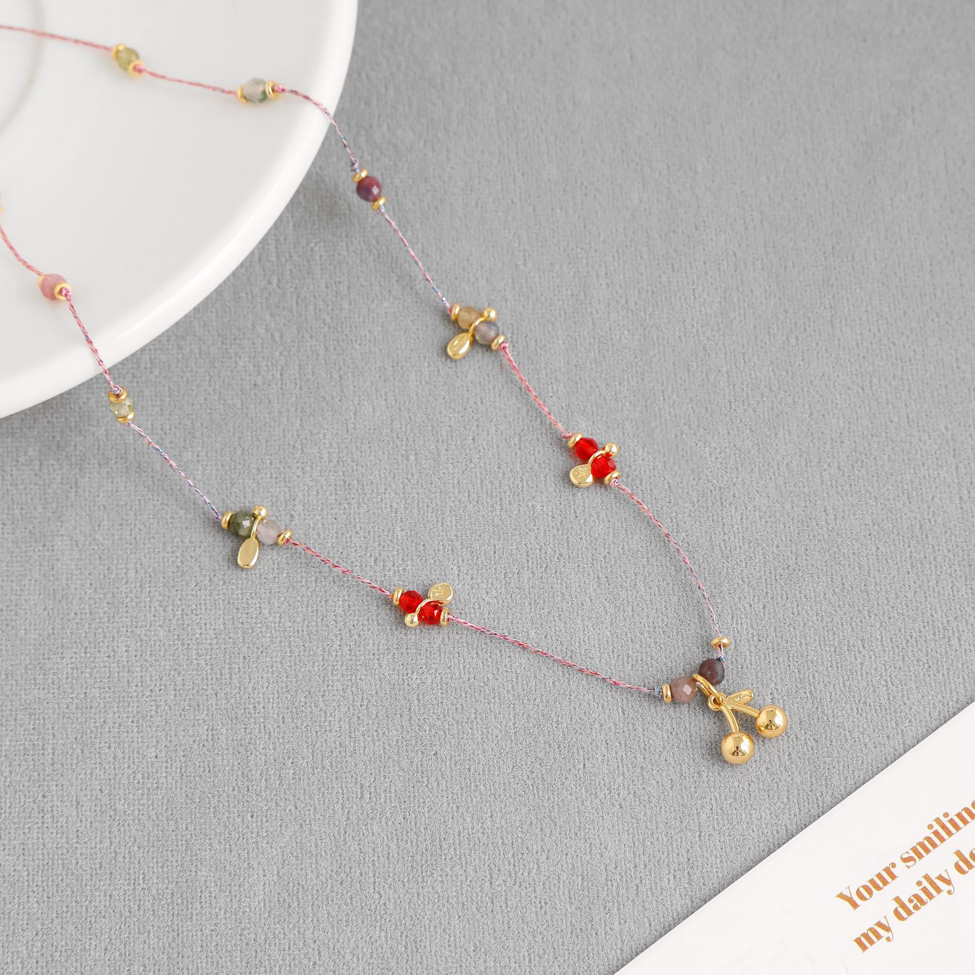 LAZY*家夏日果园系列樱桃项链 民族度假风简约气质编织樱桃锁骨链详情5