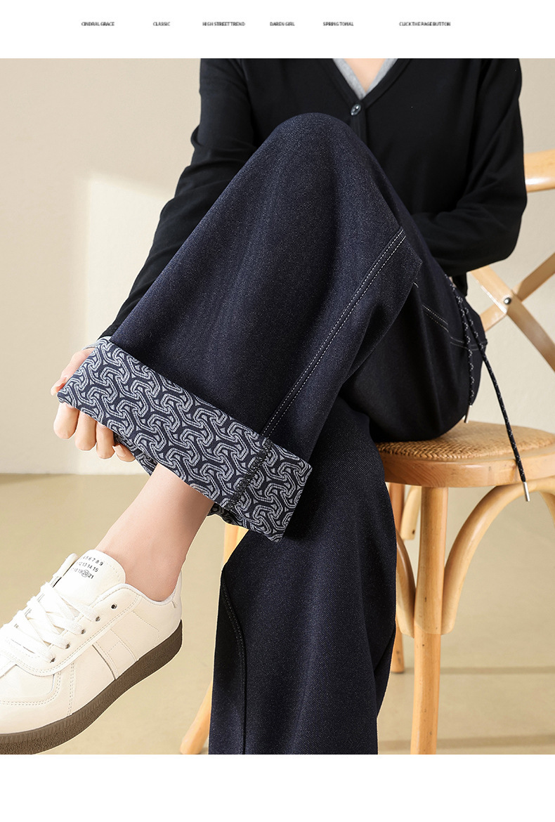 丹宁蓝窄版牛仔裤女2025秋冬季新款松紧高腰休闲直筒裤垂感阔腿裤详情21