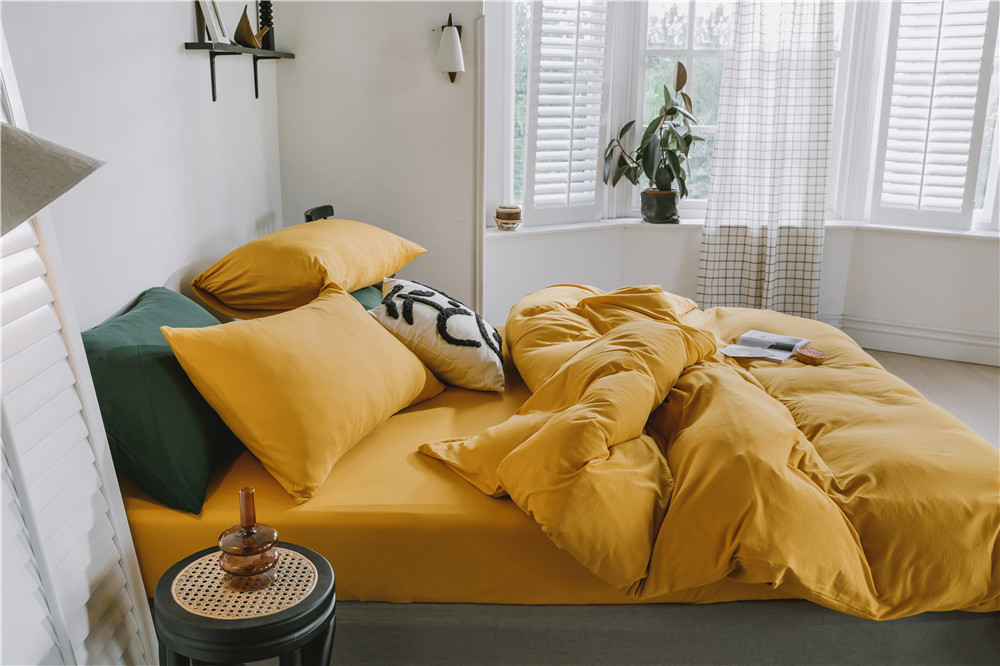 ins Japanese-style solid color all-cotton knitted cotton four-piece set, skin-friendly nude sleeping plain double-layer Indian cotton bed sheet pic 18