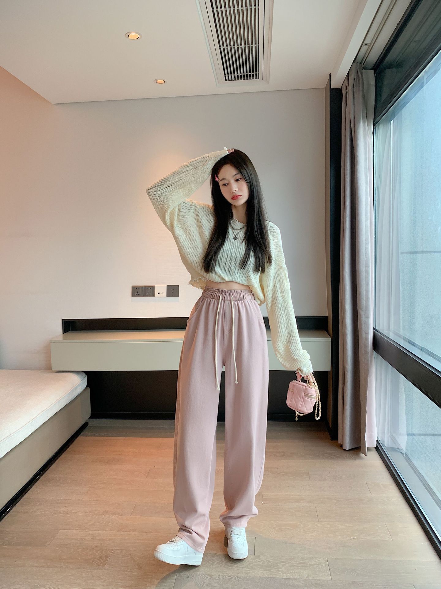 纯棉休闲裤女夏秋新款复古宽松百搭显瘦松紧腰九分裤时尚哈伦裤子详情15