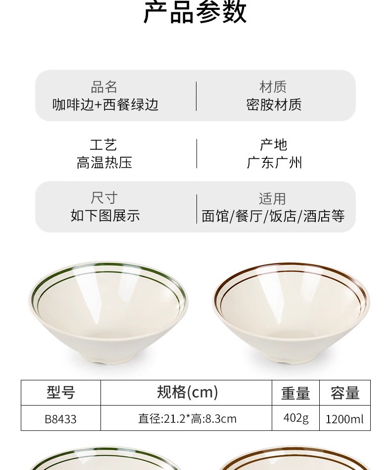 Melamine tableware, ramen bowls, commercial creative bamboo hat bowls, imitation porcelain plastic beef noodle soup bowls, rice noodle bowls, spicy hot pot large bowls pic 6