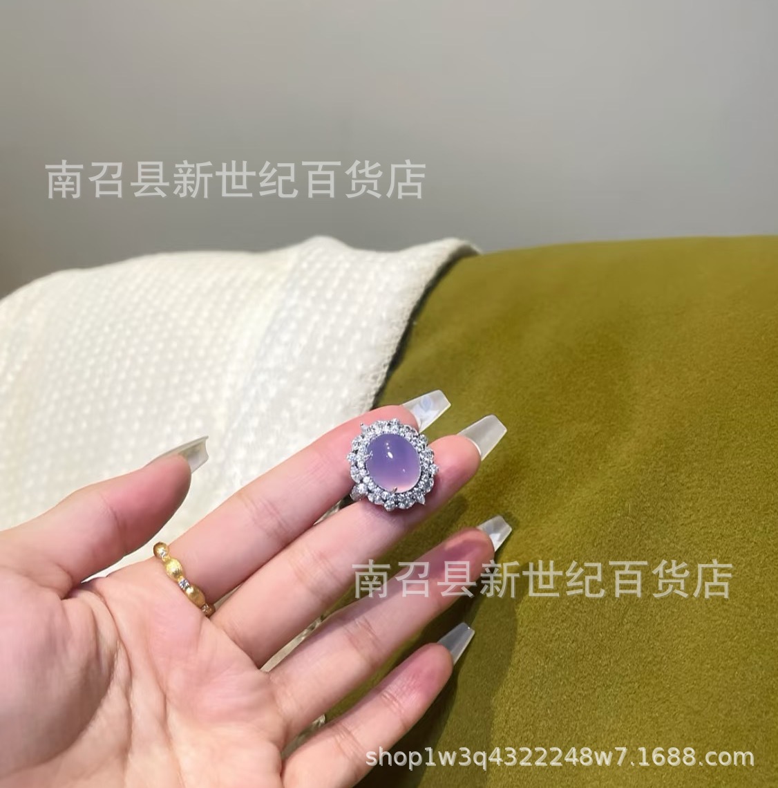 厂家直销 天然高冰紫玉髓玛瑙玉髓女士鸽子蛋戒指 轻奢镶嵌高级感 配套项链 精美礼盒包装详情2