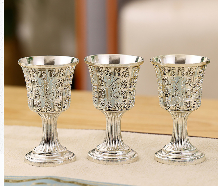 中式百福白酒杯国风青铜色高酒杯福字雕刻小酒杯家居酒盅一口杯详情11
