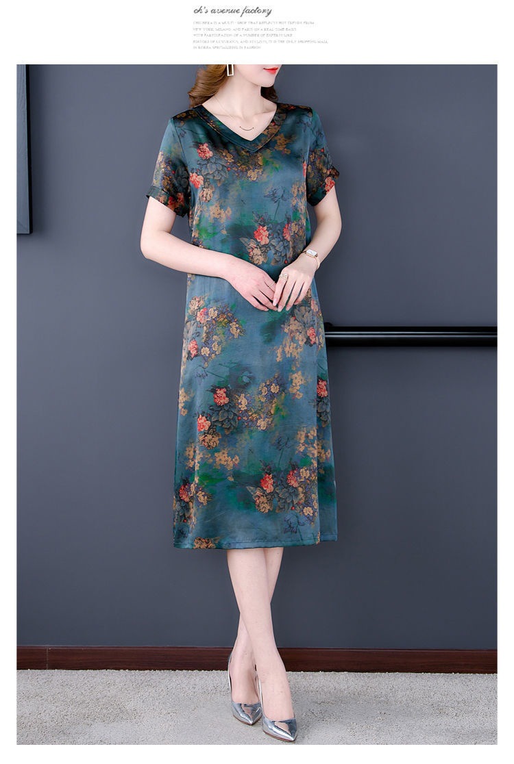 重磅真丝连衣裙女2024夏装新款宽松阔太太中老年妈妈装桑蚕丝裙子详情14