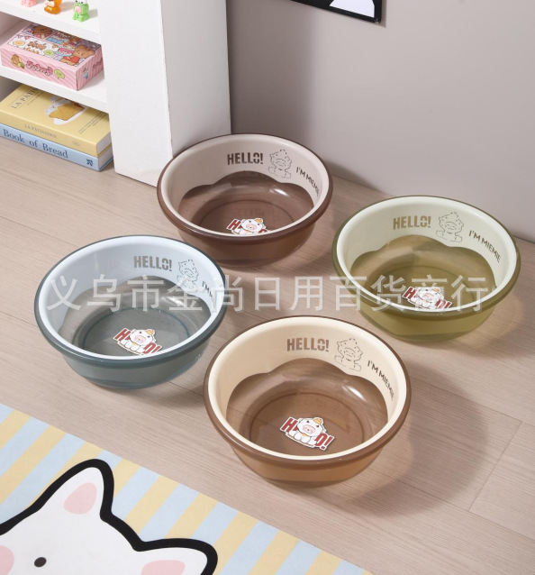 Leather-textured basin, transparent washbasin, large household plastic washbasin for washing faces and feet, student dormitory laundry basin, thickened cute bear basin pic 3