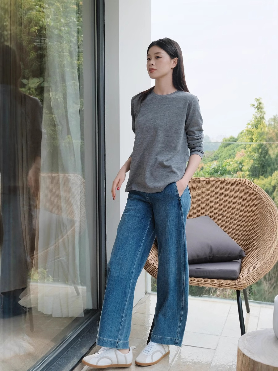 沃伦海龙 | Urban 时髦百搭单品显瘦长裤 牛仔蓝高腰阔腿牛仔裤女详情5
