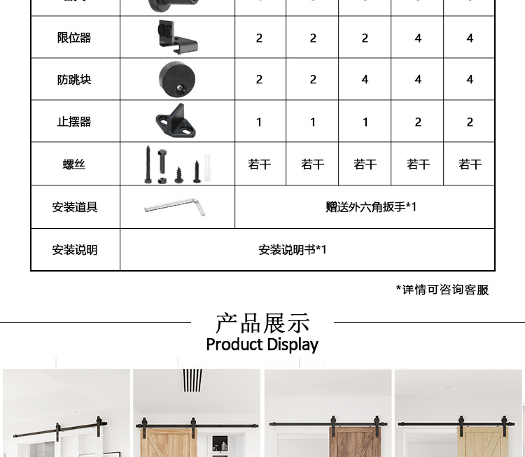 跨境专供美式谷仓门吊轨I型侧装款吊轮推拉门移门五金导轨道全套详情8