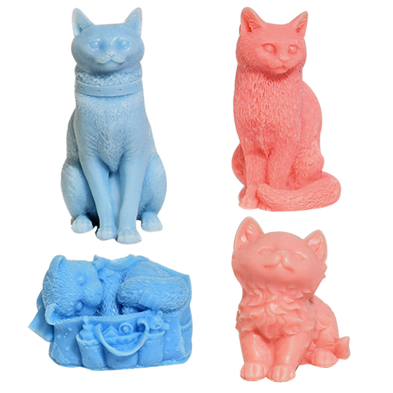 立体动物小猫香薰蜡烛硅胶模具小猫树脂滴胶石膏摆件橘猫蜡烛模具详情3