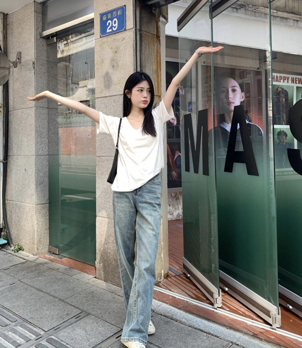 新款夏季薄款V领短袖T恤女白色打底衫宽松显瘦休闲体恤上衣潮流女详情3