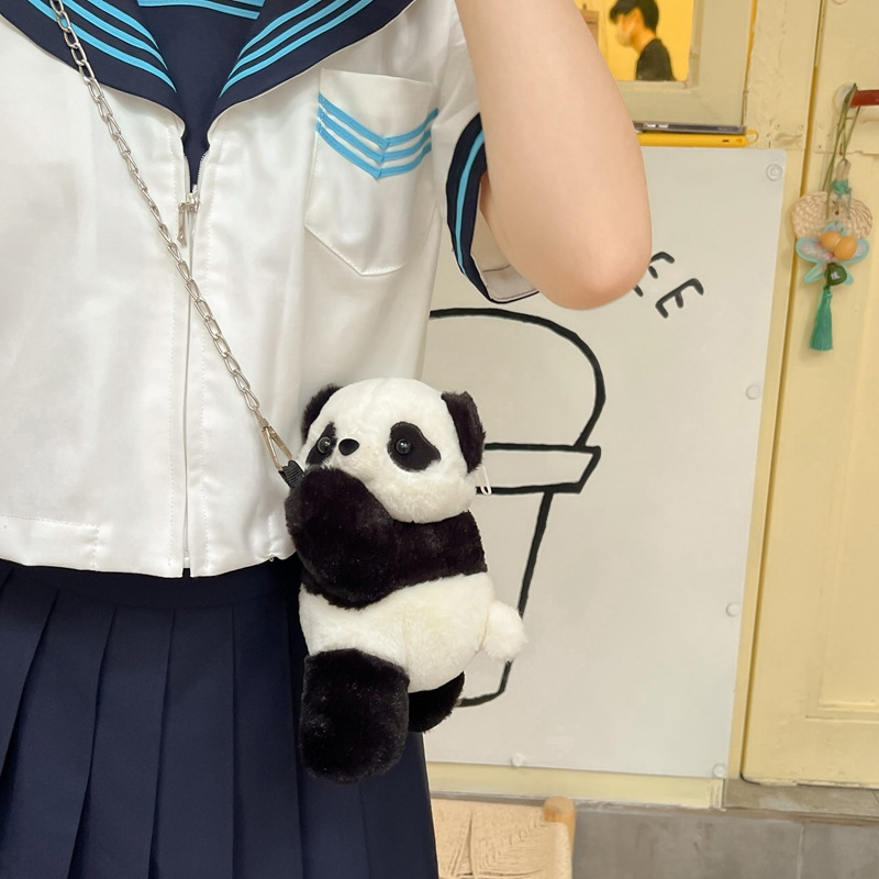 2024新款时尚熊猫双肩包清新甜美可爱卡通毛绒玩具包仿真抱枕背包详情32