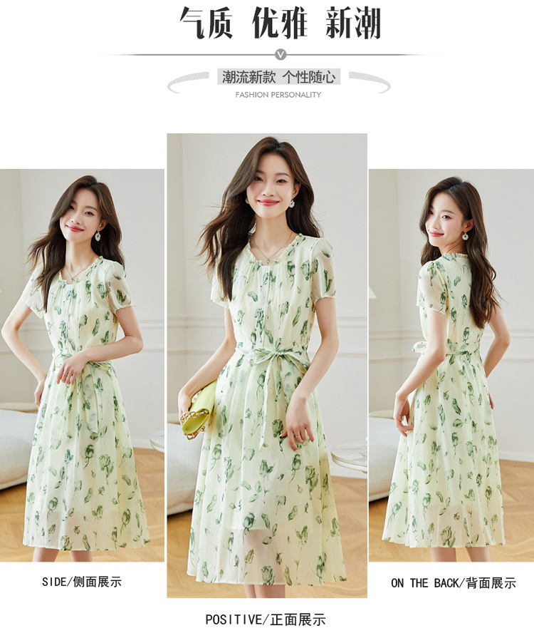 夏季短袖连衣裙女2025新款夏季爆款女装气质碎花裙雪纺中长款裙子详情4
