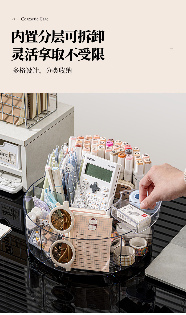 The cosmetic storage box is rotatable and exudes a high-end, light luxury feel. It is a desktop cosmetic box for storage, a dressing table, and a skin care product rack pic 8
