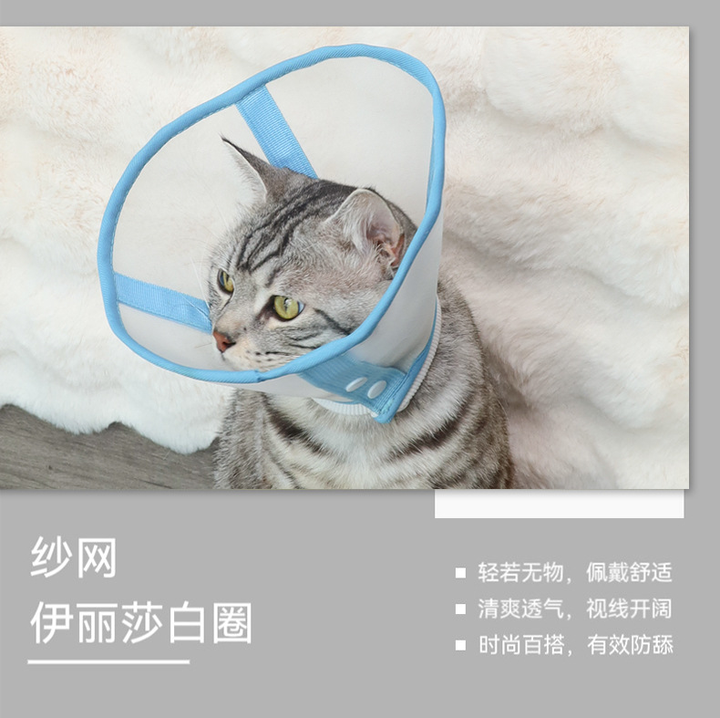 猫咪伊丽莎白圈加深可视透气纱网绝育圈猫咪伤口防舔脖圈宠物用品详情3