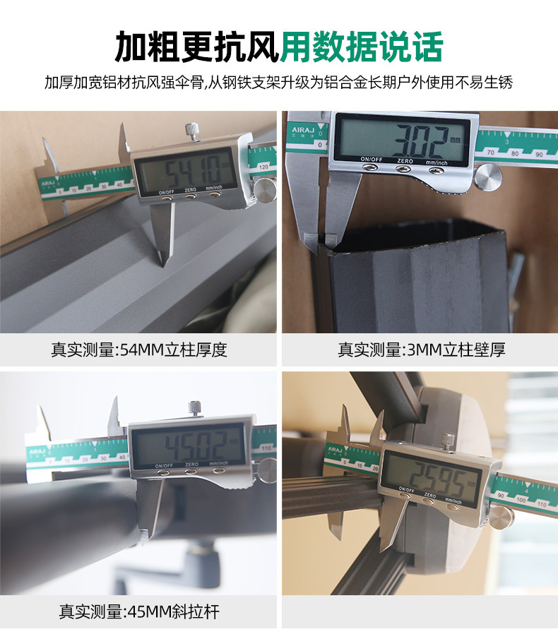 现货黑金钢遮阳伞户外四角伞室外阳篷防风太阳能LED圆形罗马伞详情12