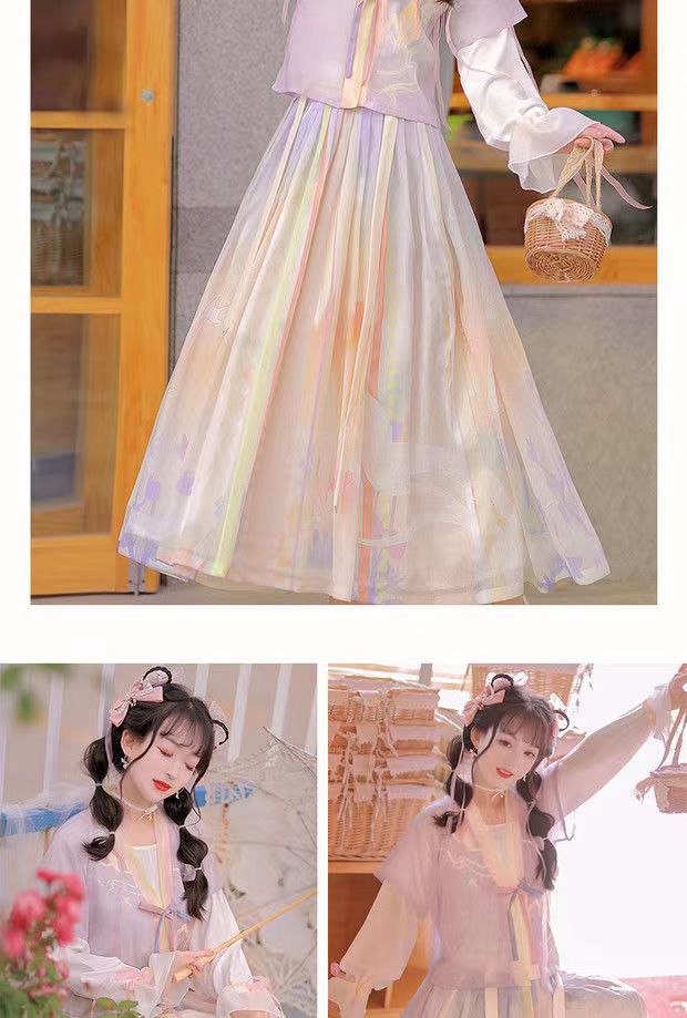 Chinese trend Hanfu women Tang 褙子 round-neck short shirt pleated skirt original waist-length Chinese style daily adult ancient costume spring and autumn complete set pic 11