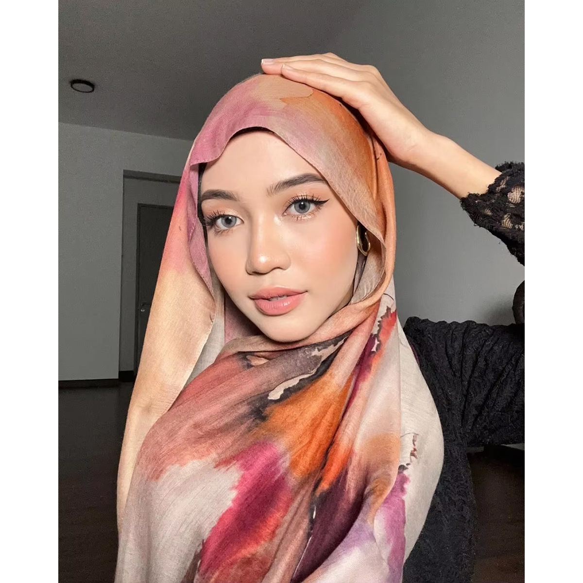 Hot-selling watercolor tie-dyed cotton scarf, Arabian modal cotton, Turkish Middle East headscarf, Internet celebrity style pic 12