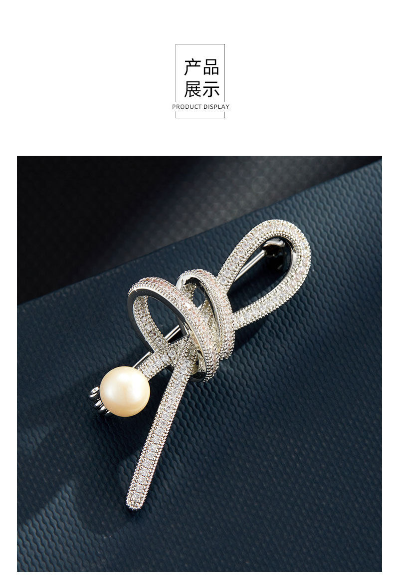 流光璀璨微镶满锆丝带结胸针时尚优雅淡水珍珠衣饰胸花百搭女别针详情11