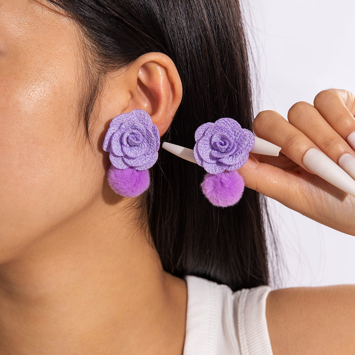 欧美跨境个性饰品紫色椭圆松石耳坠小众设计感玫瑰花朵耳环耳饰女详情7