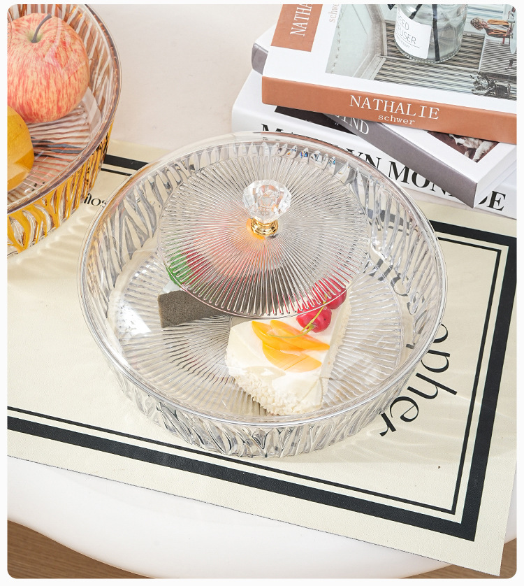 跨境高级款金边PET收纳盒桌面水果盘子透明超大号带盖水果盘长方详情12