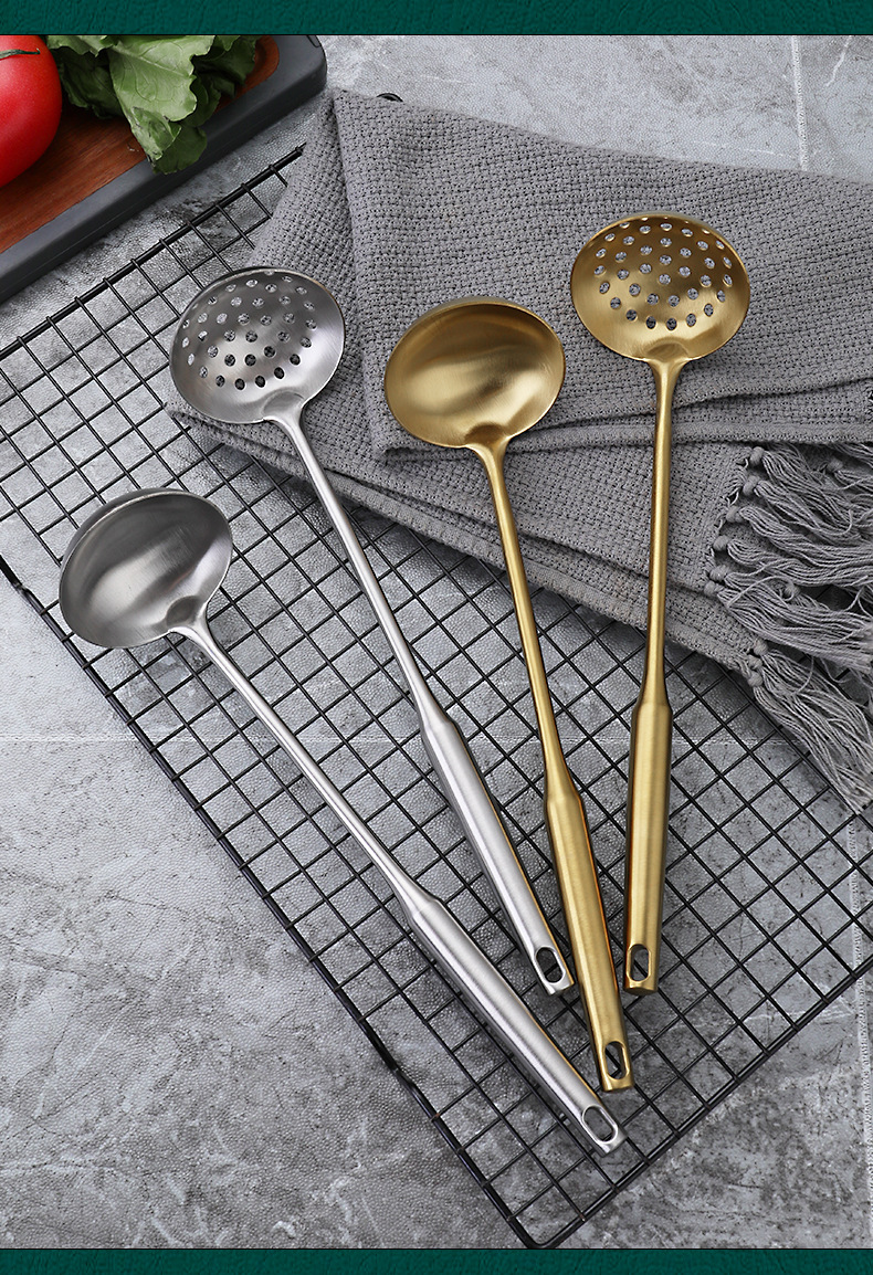 镀金 跨境 加厚不锈钢汤勺火锅漏勺隔油勺套装家用厨具防烫火锅勺详情13