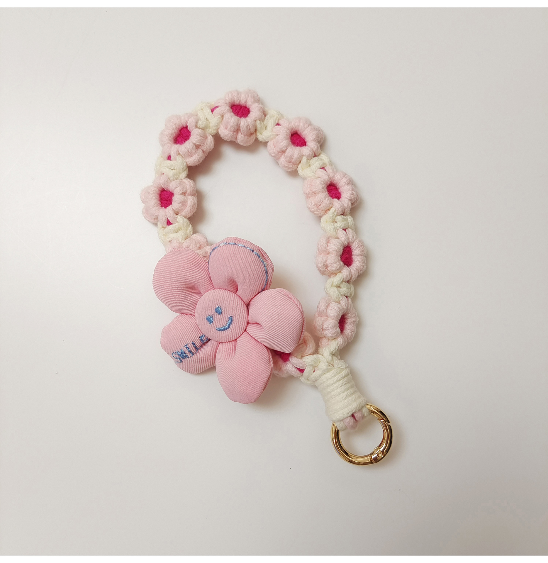 日韩可爱手工编织花朵钥匙扣手机挂件立体花花手腕挂绳手作礼品女详情23