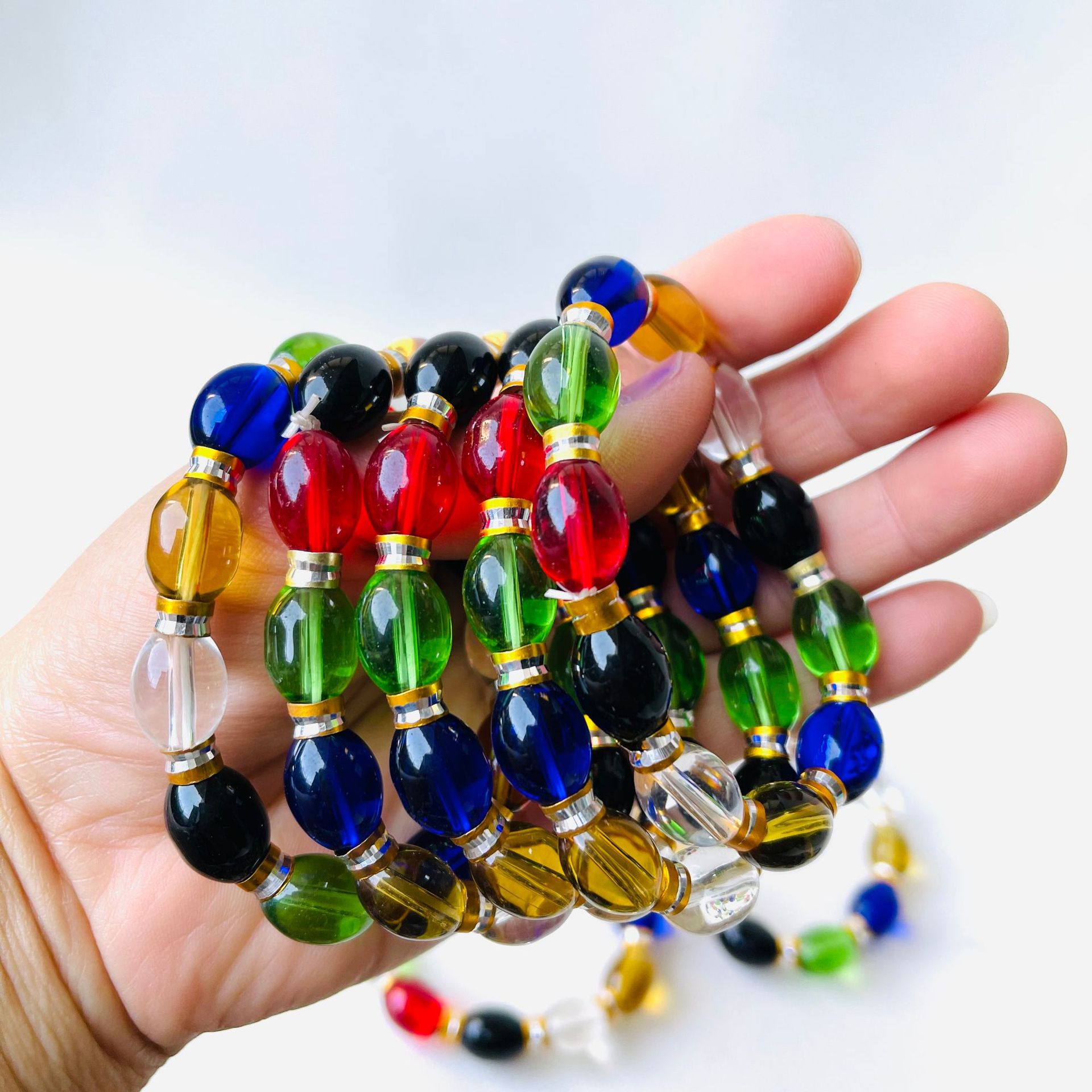 【1-8区】10x13厘（彩色小金圈）手链 50/捆10x13厘彩色小金圈手链饰品仿玉珠椭圆形手串彩色手链1-2元货源详情3