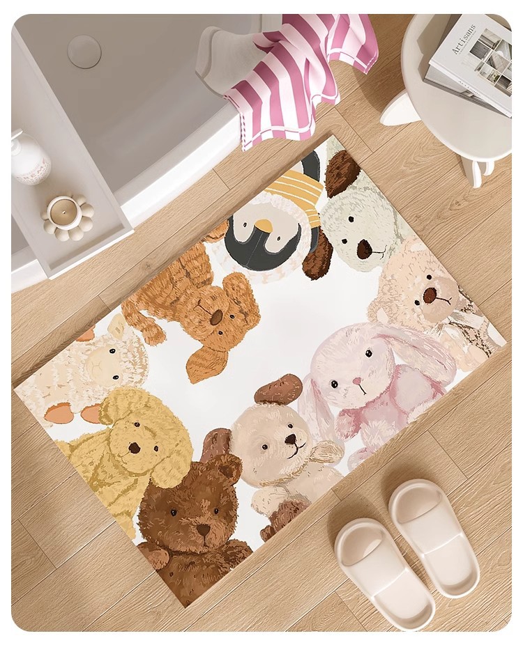 Plush doll bathroom door diatom mud floor mat, anti-slip, absorbent and easy to maintain kitchen household foot mat pic 3