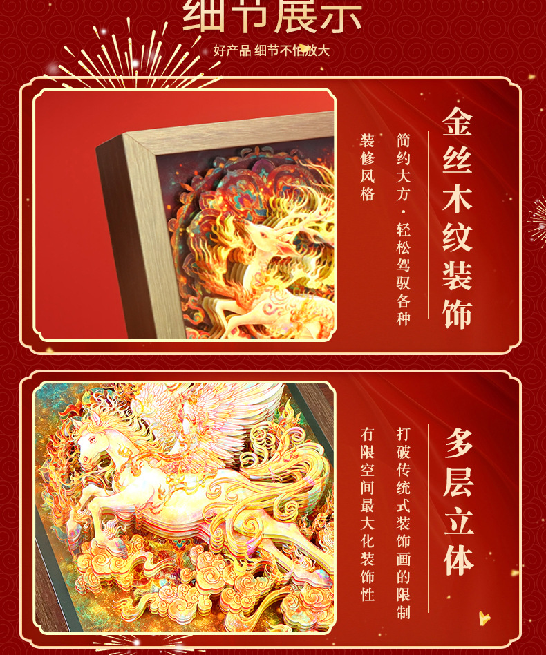 纸想造物中式古典九色鹿裸眼3D立体纸雕画马年摆件送亲朋国潮礼品详情10