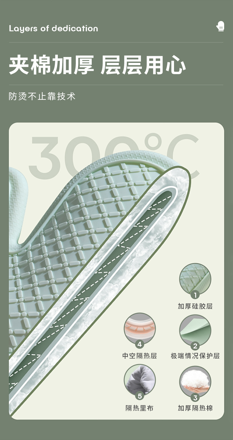 防烫手套耐高温烤箱微波炉烘焙手套加厚厨房高温硅胶隔热手套批发详情5