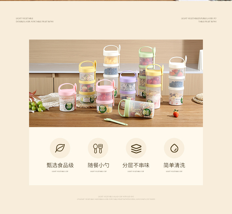 Creative double-layer circular sealed food storage box, breakfast fruit takeout microwave plastic lunch box with tableware storage box pic 2