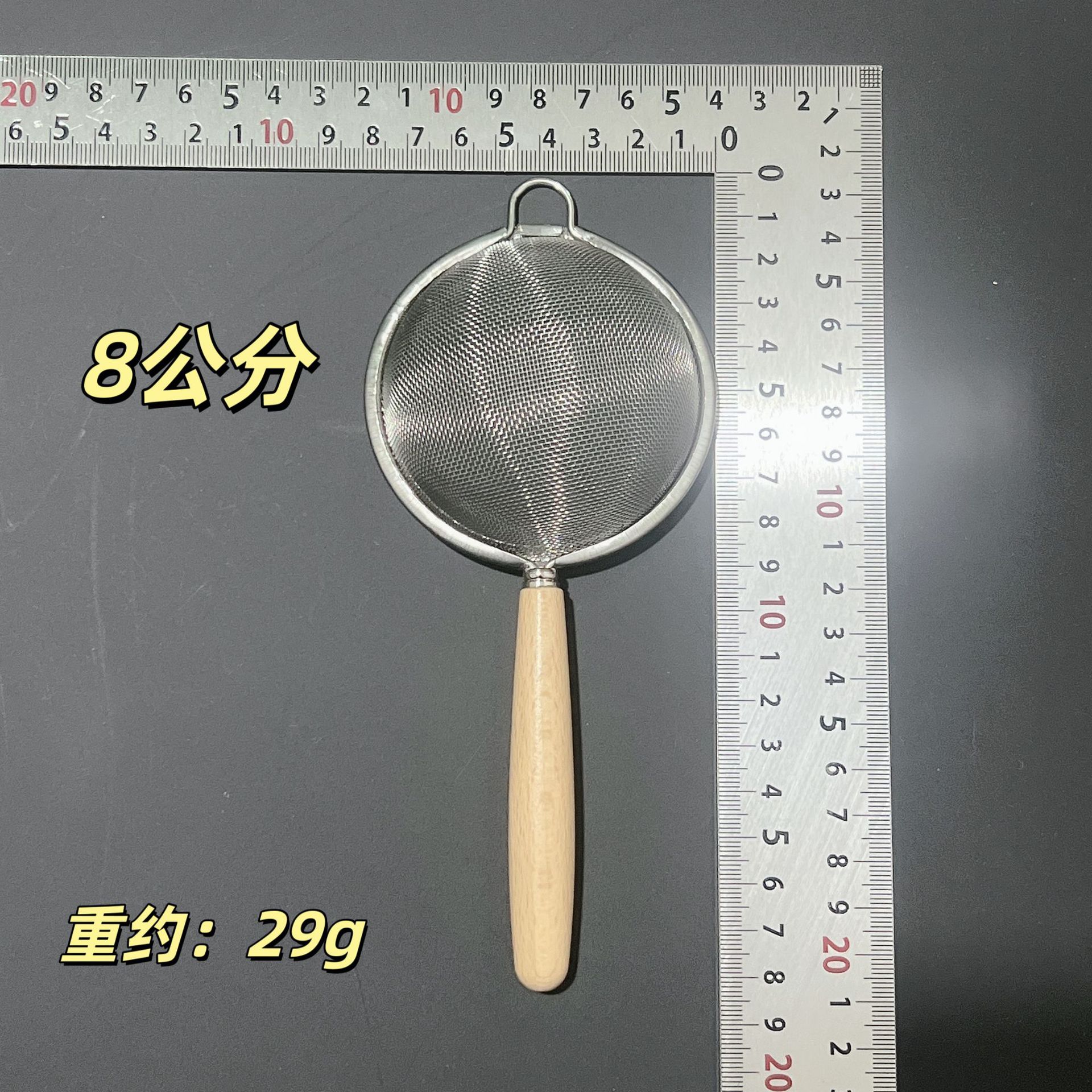 304不锈钢迷你油隔木柄油渣捞过滤网漏勺火锅油漏油勺密网油隔详情9