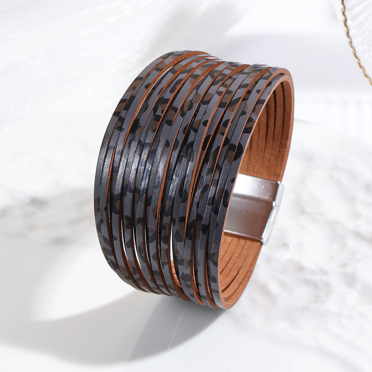 新款亚马逊多条渐变男手环皮绳混色百搭女士PU皮革皮手链磁扣手镯详情20