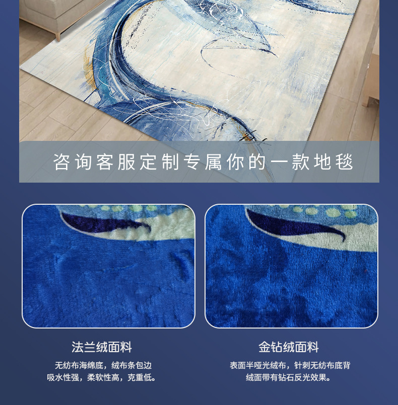 Cross-border consignment of washed carpets, indoor radiant abstract square floor MATS, printed coffee tables, living room and bedroom floor MATS pic 4
