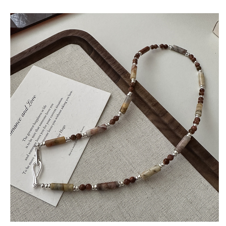 S925 Silver Korean Edition Niche Design Sense late autumn coffee-colored handcrafted necklace, Korean fashionable and individual Maillard necklace pic 19
