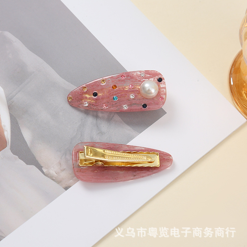 韩式醋酸板材鸭嘴夹高级感镶钻侧边夹百搭马尾夹懒人刘海夹子批发详情4