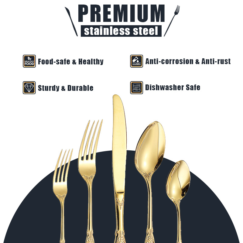 跨境亚马逊 皇庭不锈钢餐具套装20-30件套刀叉勺镂空雕花礼盒套装详情1
