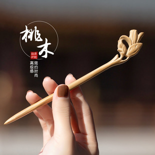 批发簪子古风高级感新中式 diy女现代木质盘发发钗纯手工桃木发簪详情9