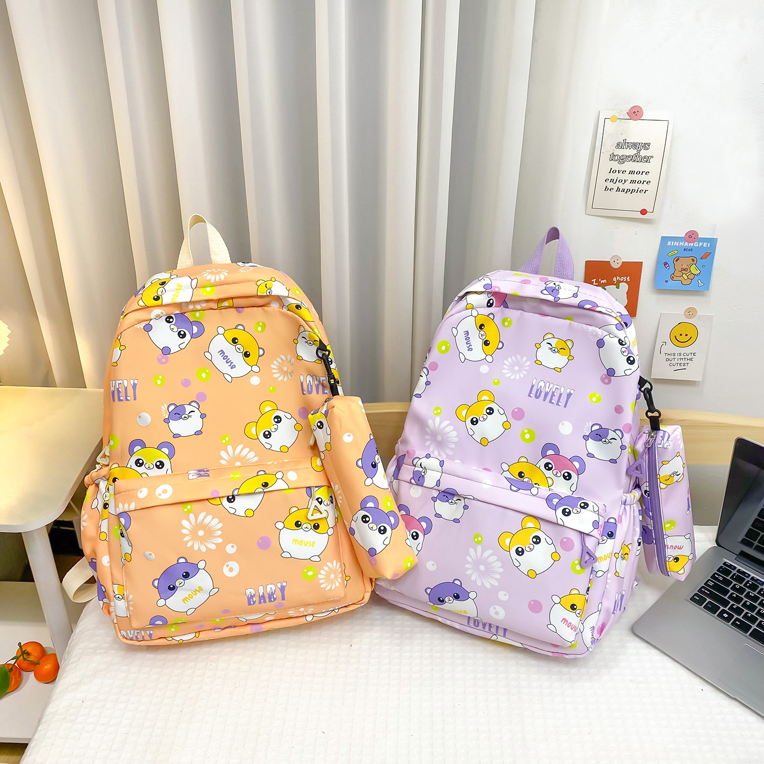 Wholesale escuela primaria primaria y secundaria estudiantes impresos espalda doble bolsa de las mujeres bolsa de la pluma de los hombres bolsa de manga color sólido bolsa de la escuela de gran capacidad pic 2