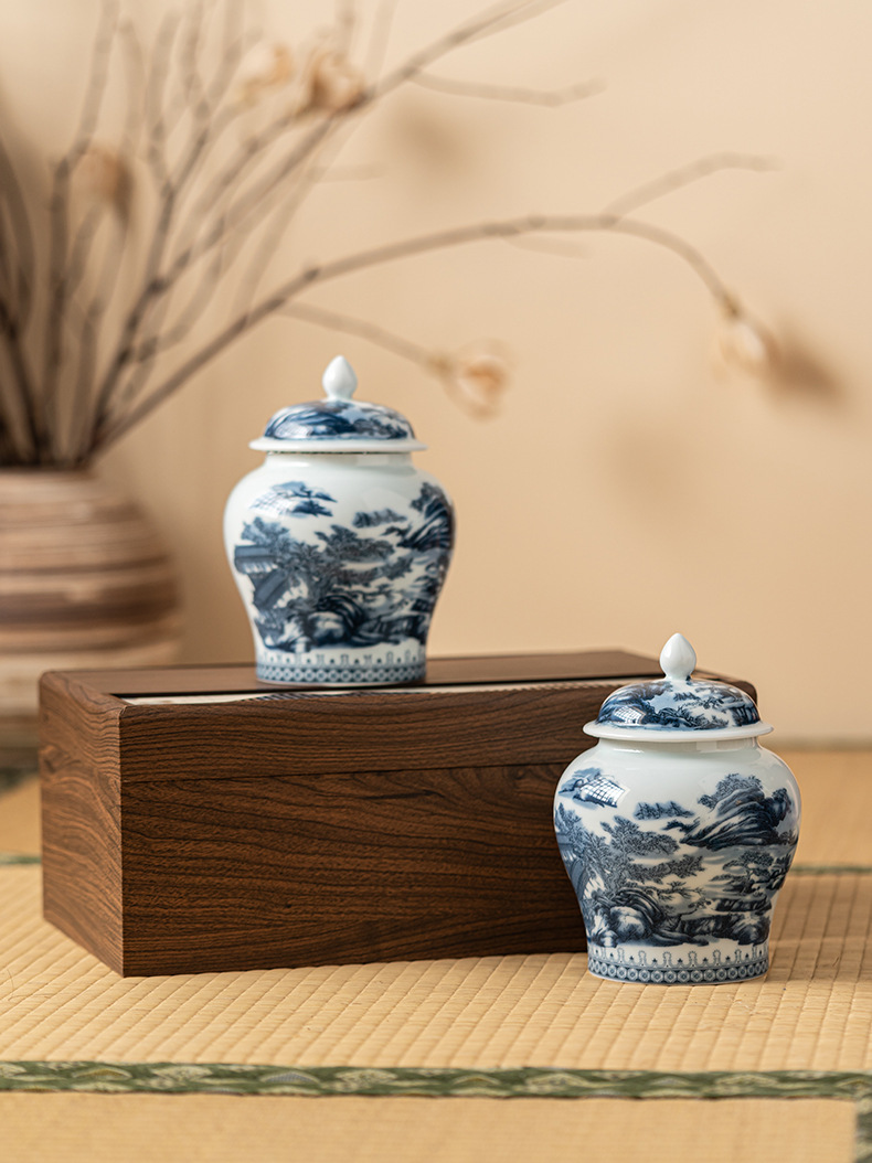 仿古茶叶礼盒包装空盒陶瓷山水茶叶罐龙井绿茶红岩茶通用定制logo详情9