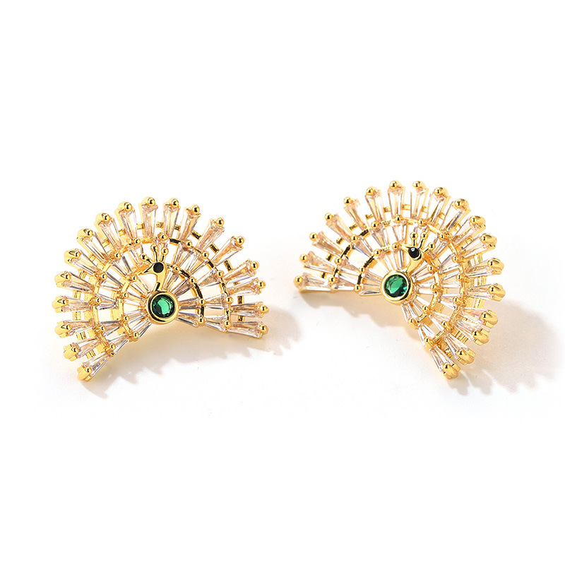 Wholesale of the new versatile Peacock Sping-out stud earrings with micro-inlaid zircon gold light luxury high-quality S925 silver needle stud earrings pic 22