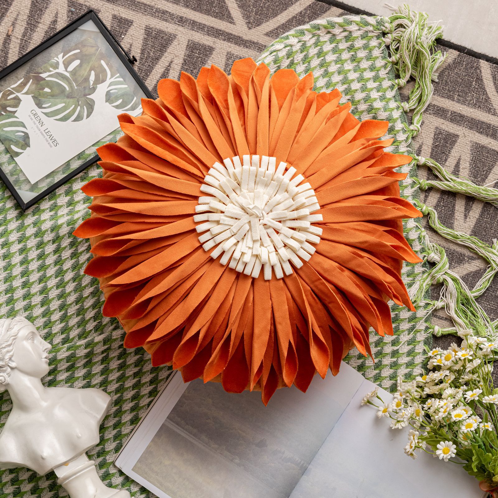 Internet-famous InS-style sun flower pillowcase, small Daisy bedside cushion, office sunflower pillow cover pic 5