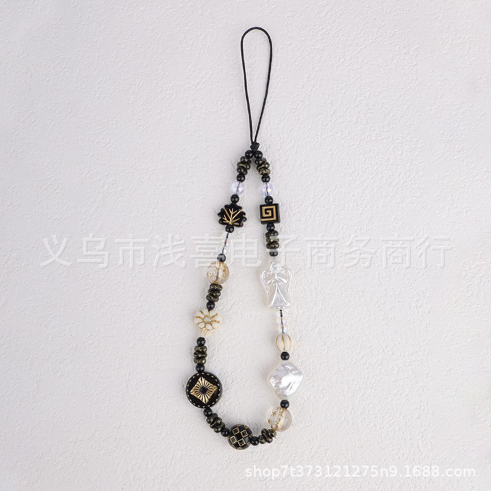Chinese-style Madonna flower mobile phone chain, ancient-style butterfly hydrangea jewelry, mobile phone pendant, beaded car hanging, short lanyard pic 7