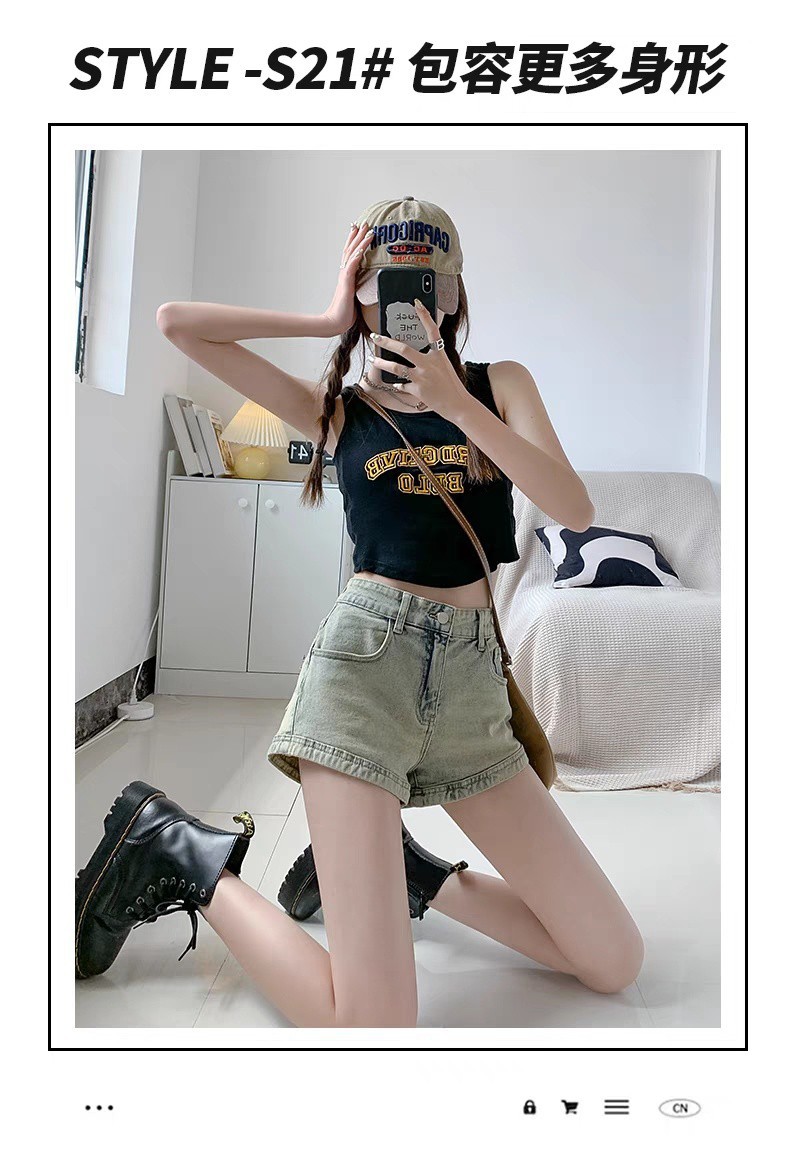 美式复古辣妹牛仔短裤女夏季薄款高腰弹力显瘦包臀a字超短热裤子详情5