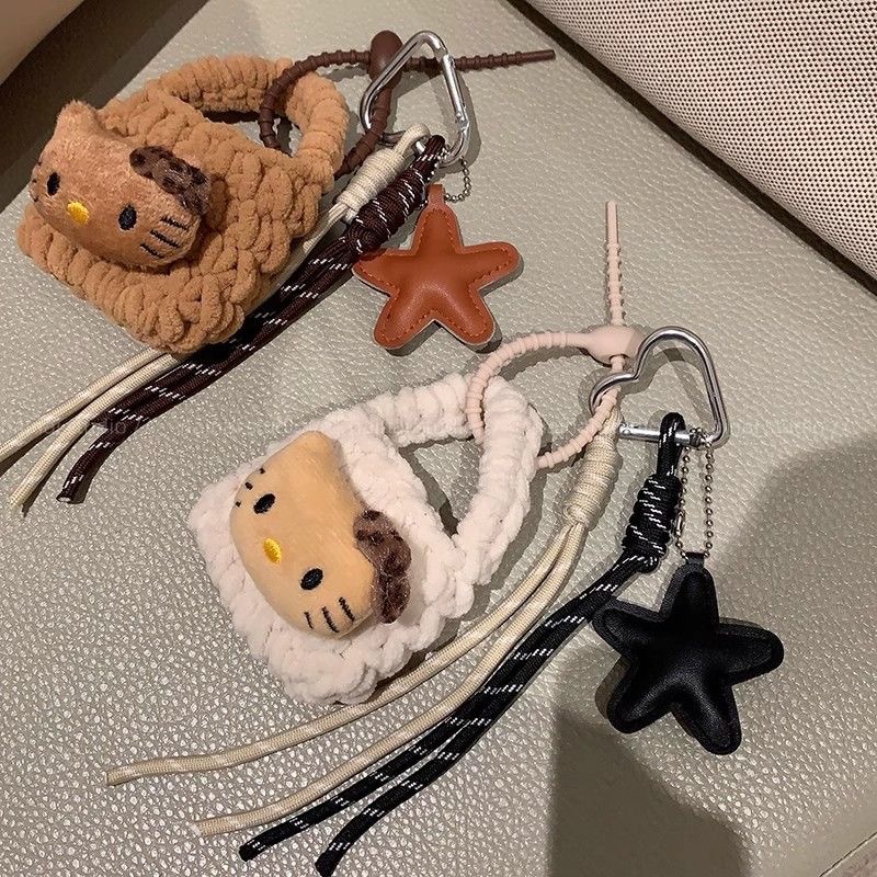 Ins-style Korean kitty coin purse, black leather leopard print KT cat headphones, storage bag, pendant, lanyard, keychain, pendant pic 2