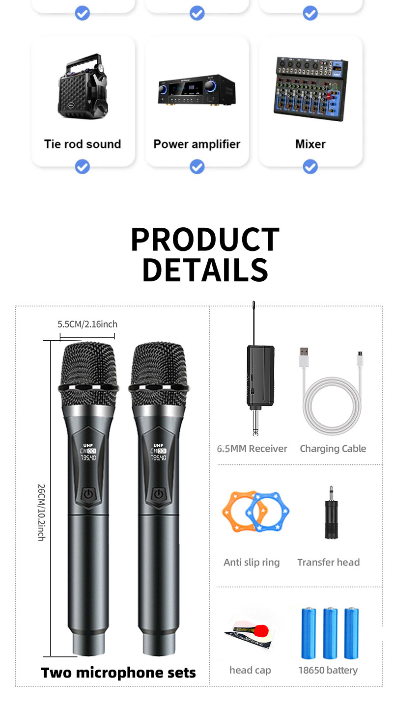 跨境U段无线话筒家庭唱K歌舞台音响KTV大音量专业手持无线麦克风详情10