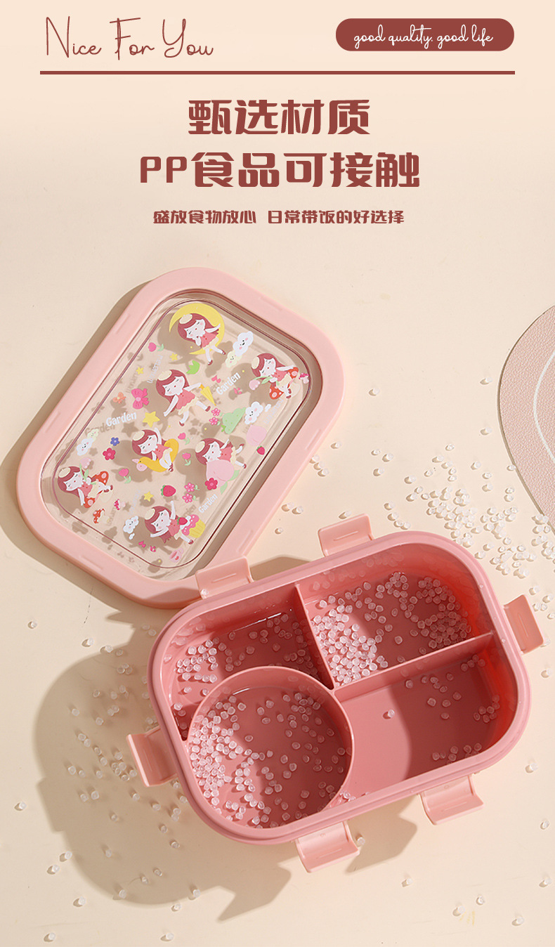 卡通饭盒儿童带饭保鲜盒可微波炉加热分格便当盒密封餐盒详情3