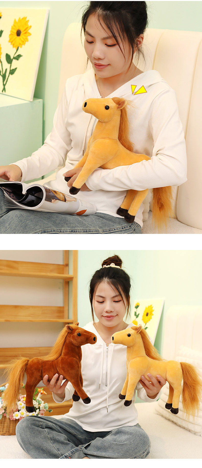 跨境仿真动物小马毛绒玩具公仔布娃娃生日礼物卡通棕马玩偶秀绒玩具批发详情9