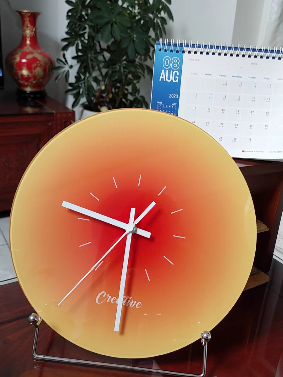工厂创意日落玻璃钟挂表家居网红静音挂钟简约落日客厅落日时钟详情7