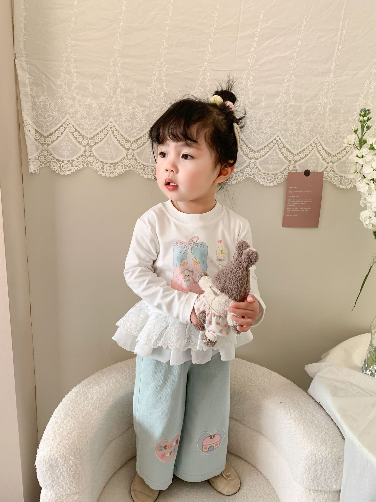 Caña pear niño niña traje primavera 2026 nuevo estilo niños korean manga larga camiseta jeans mujer bebé ropa pic 10